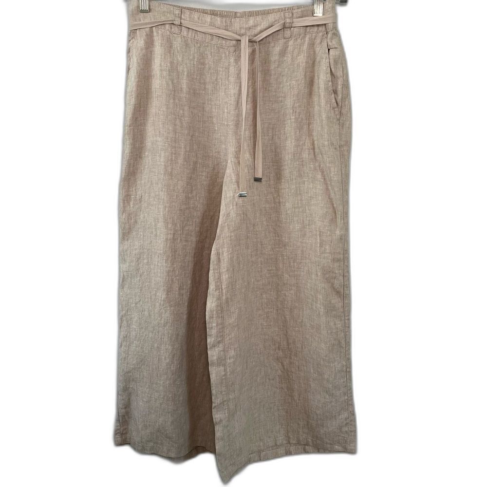 H by Halston 100% Linen Wide Leg Pants Large Beige Lagenlook Coastal Beach